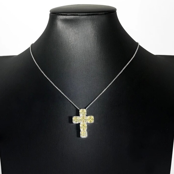 Simulated Diamond Cross 925 Silver Necklace - Picture 8 of 10